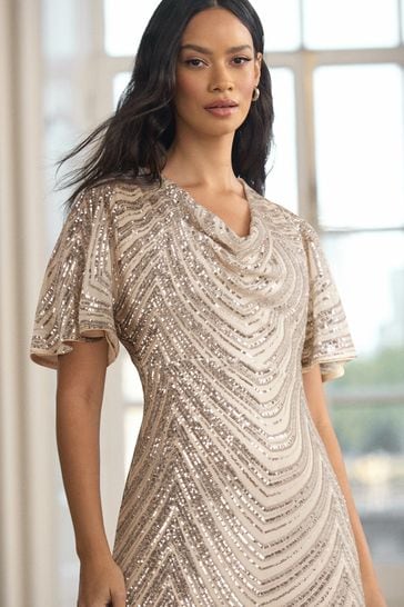 Buy Lipsy Champagne Gold Petite Sequin Cowl Neck Reversible