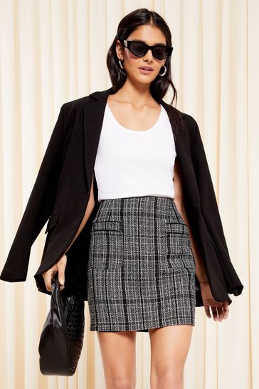 Buy Friends Like These Black White PU Trim Boucle Mini Skirt from