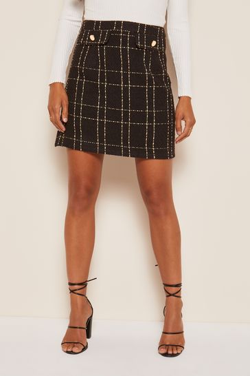 Friends Like These Gold Boucle Button Detail Mini Skirt