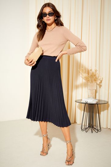 Friends Like These Navy Blue Pleat Summer Midi Skirt