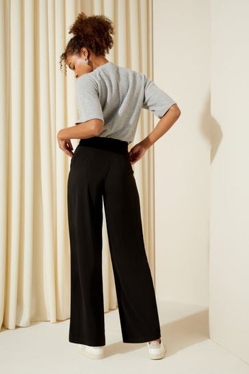 Black tie waist clearance wide leg trousers