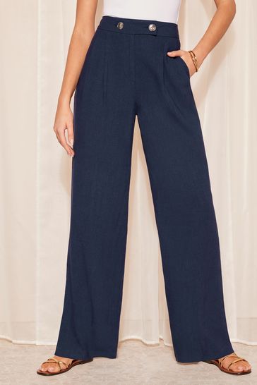 Friends Like These Blue Wide Leg Trousers with Linen
