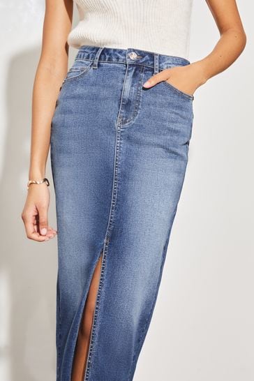 High waisted on sale denim midi skirt
