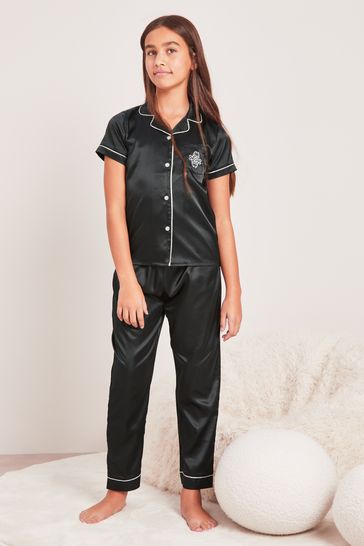 Lipsy Black Satin Shirt And Long Leg Pyjamas