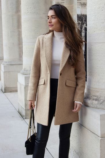 Friends Like These Camel Boucle Petite Tailored Single Button Coat