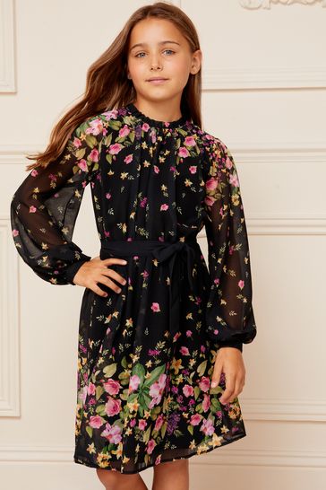 Love & Roses Black Floral Printed Long Sleeve Dress