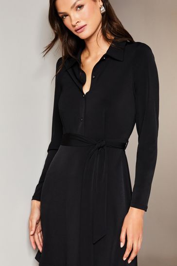 Buy Lipsy Long Sleeve Tie Waist Jersey Mini Shirt Dress