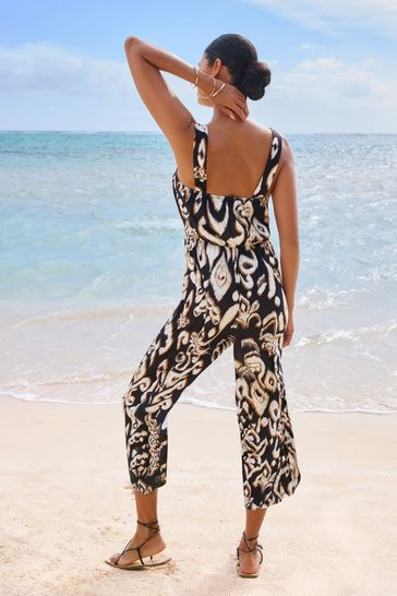 Lipsy Brown Square Neck Culotte Jumpsuit