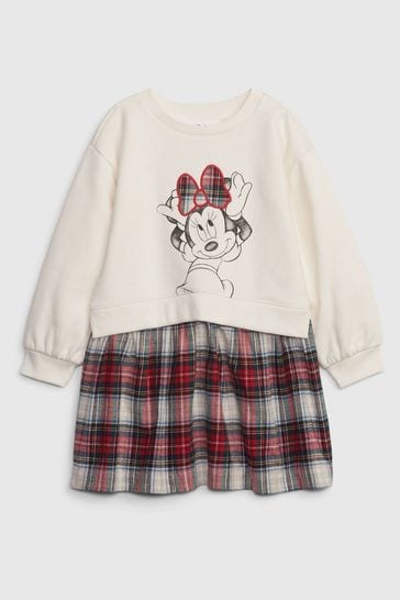 Gap Cream & Red Check Disney 2-in-1 Sweatshirt Dress (12mths-5yrs)