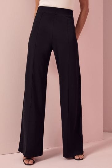 Petite Black Jersey Flared Trousers
