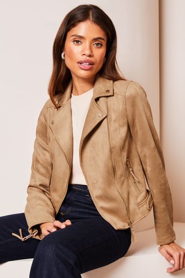 Lipsy Camel Suedette Biker Jacket