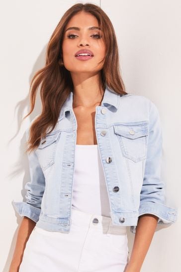 Cropped light blue denim jacket deals