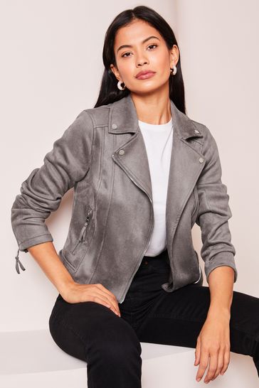 Lipsy Grey Suedette Biker Jacket