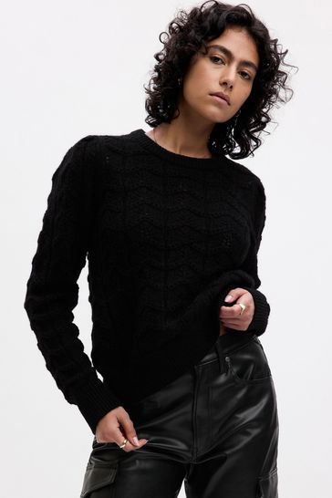 Buy Gap Black Pointelle Crew Neck Sweater from Next Luxembourg
