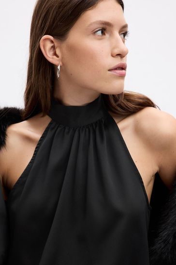 Black satin new arrivals high neck top