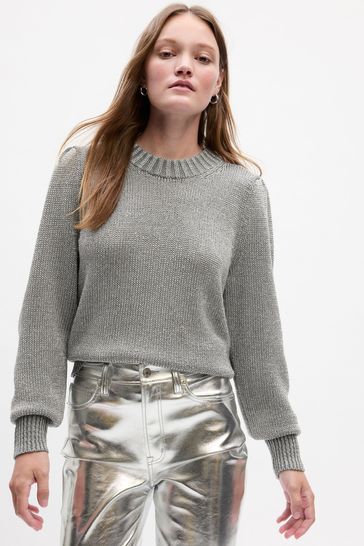 Gap Grey Recycled Metallic Crew Neck Jumper