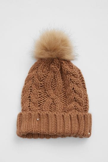 Gap Brown Cable Knit Pom Beanie