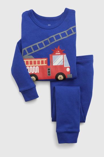 Gap Blue Organic Cotton Fire Truck Long Sleeve Pyjama Set (12mths-5yrs)