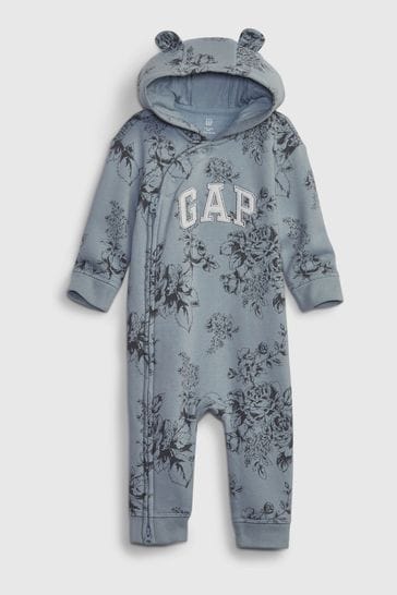 Pijama azul tipo pelele de manga larga con capucha con logo en arco de Gap (Recién nacido - 24 meses)