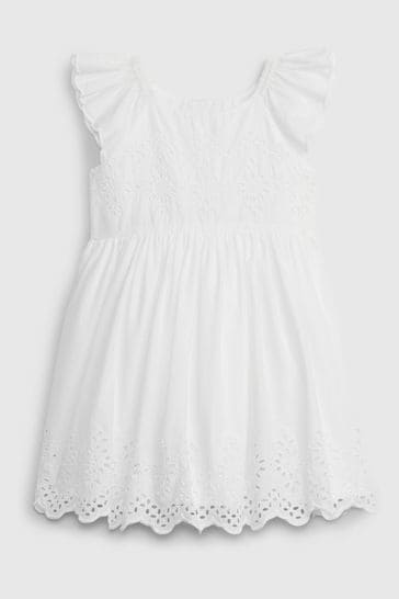 Gap White Cotton Eyelet Flutter Sleeve Baby Dress (Newborn-5yrs)