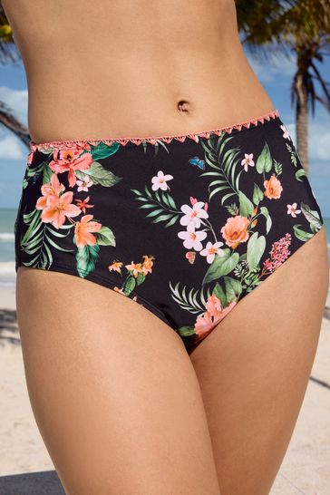 Love & Roses Navy Tropical High Waisted Bikini Bottom