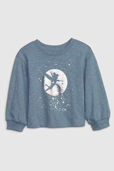 Gap Blue Metallic Disney Graphic Long Sleeve Crew Neck T-Shirt (12mths-5yrs)