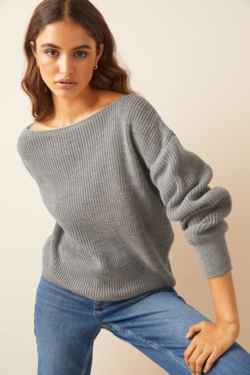 Friends Like These Grey Petite Off The Shoulder Jumper