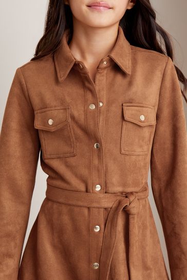 Lipsy Natural Brown Suedette Dress 5 16yrs