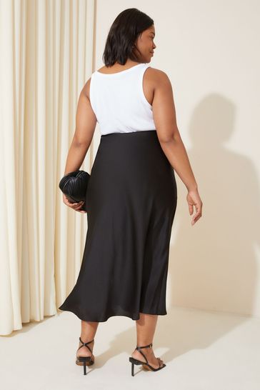 Black satin 2025 tea length skirt