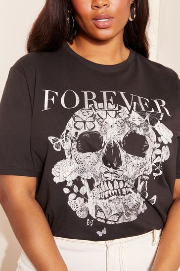 Buy Curves Like These Black Skull Short Sleeve Graphic T Shirt