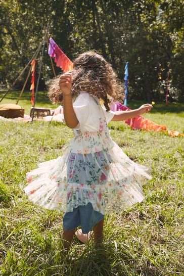 Pink Floral Mesh Dress T Shirt And Jeans Set 3mths 8yrs