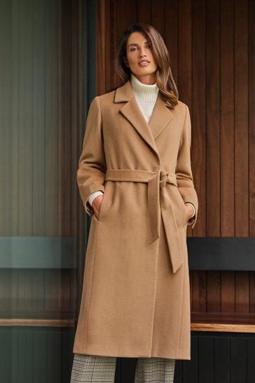 Pure Collection Camel Luxury Wool Wrap Coat