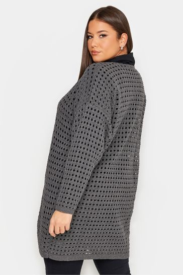 Grey crochet cardigan sales