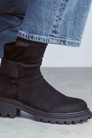 Buy Moda in Pelle Arilen Black Cleated Ankle Boots With Glitz Ruched Counter Band from Next Ireland