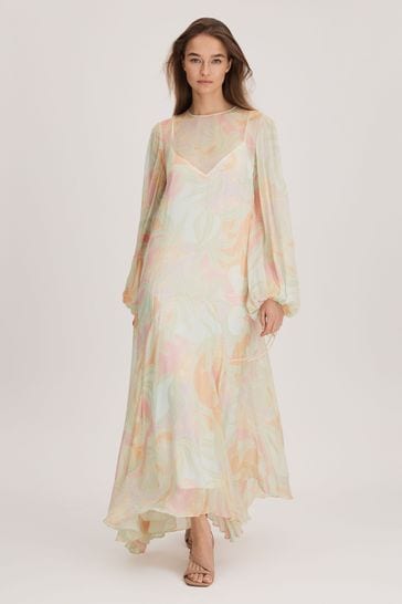 Florere Sheer Asymmetric Midi Dress