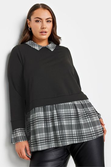 Black shirt online and grey skirt