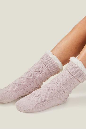Accessorize Pink Cable Slippers Socks