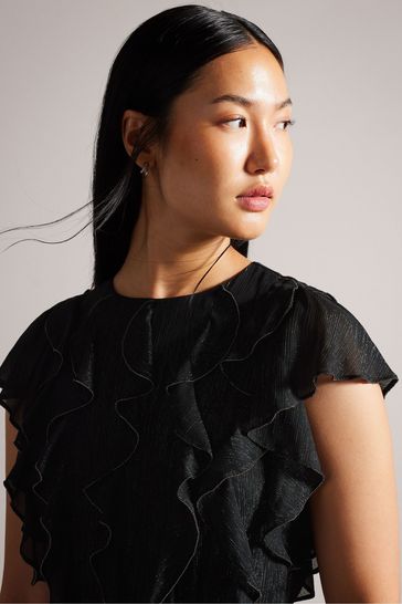 Ted Baker Hazzie Ruffle Maxi Black Dress With Metal Ball Trim