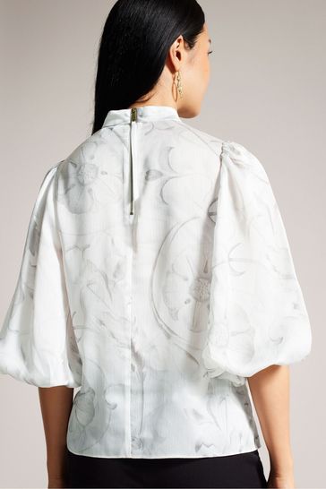 Buy Ted Baker Cream Lilioh High Neck Balloon Sleeve Blouse from