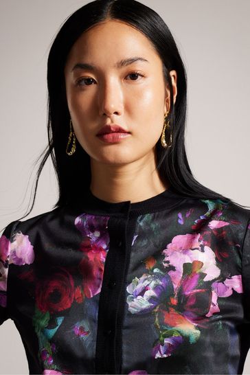 Ted Baker Abbalee Printed Woven Front Black Cardigan