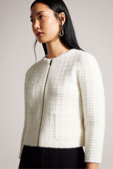 Ted Baker White Ulee Jacquard Check Knitted Cardigan