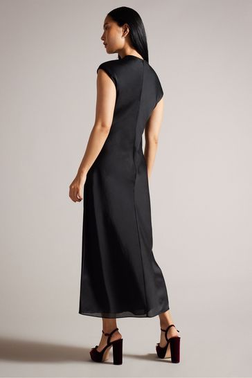 Ted Baker Rahelee Slip Black Midi Dress With Draped Neck Detail