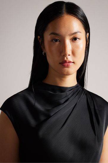 Buy Ted Baker Rahelee Slip Black Midi Dress With Draped Neck