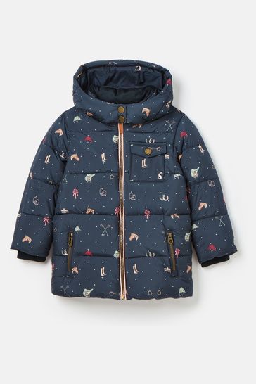 Joules Girls Emmeline Blue Print Showerproof Coat