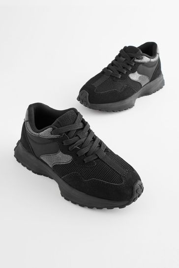 Black School Lace-Up Chunky Trainers