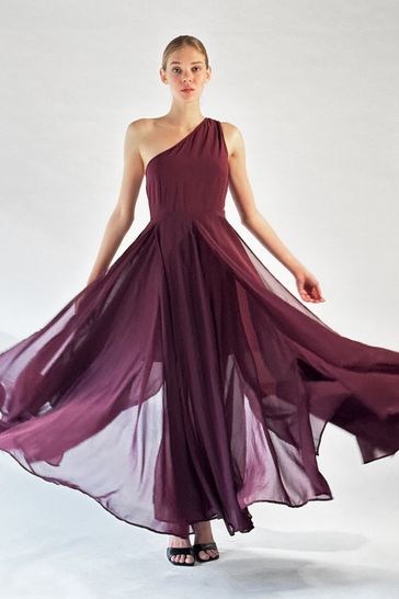 Red one shoulder maxi dress hot sale