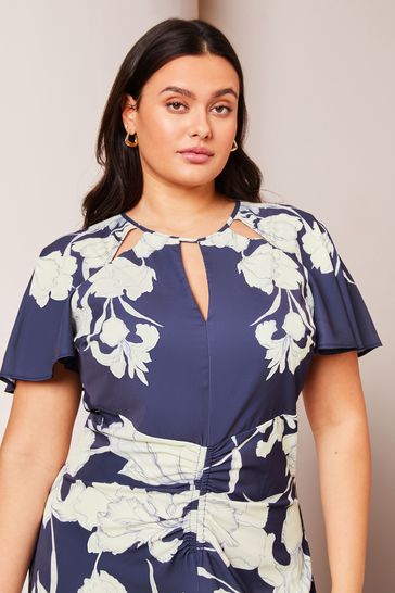 Buy Lipsy Navy Blue Curve Ruched Front Keyhole Cut Out Asymmetrical Midi Dress from Next Bahrain