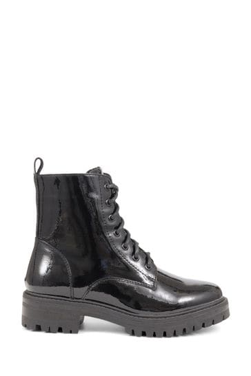 Pavers Black Lace-Up Biker Boots