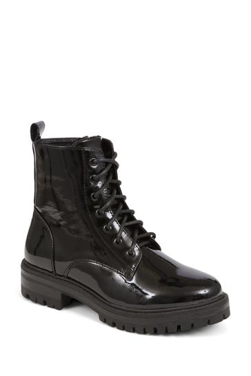 Pavers Black Lace Up Biker Boots