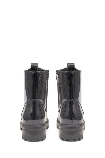 Ladies black lace cheap up biker boots